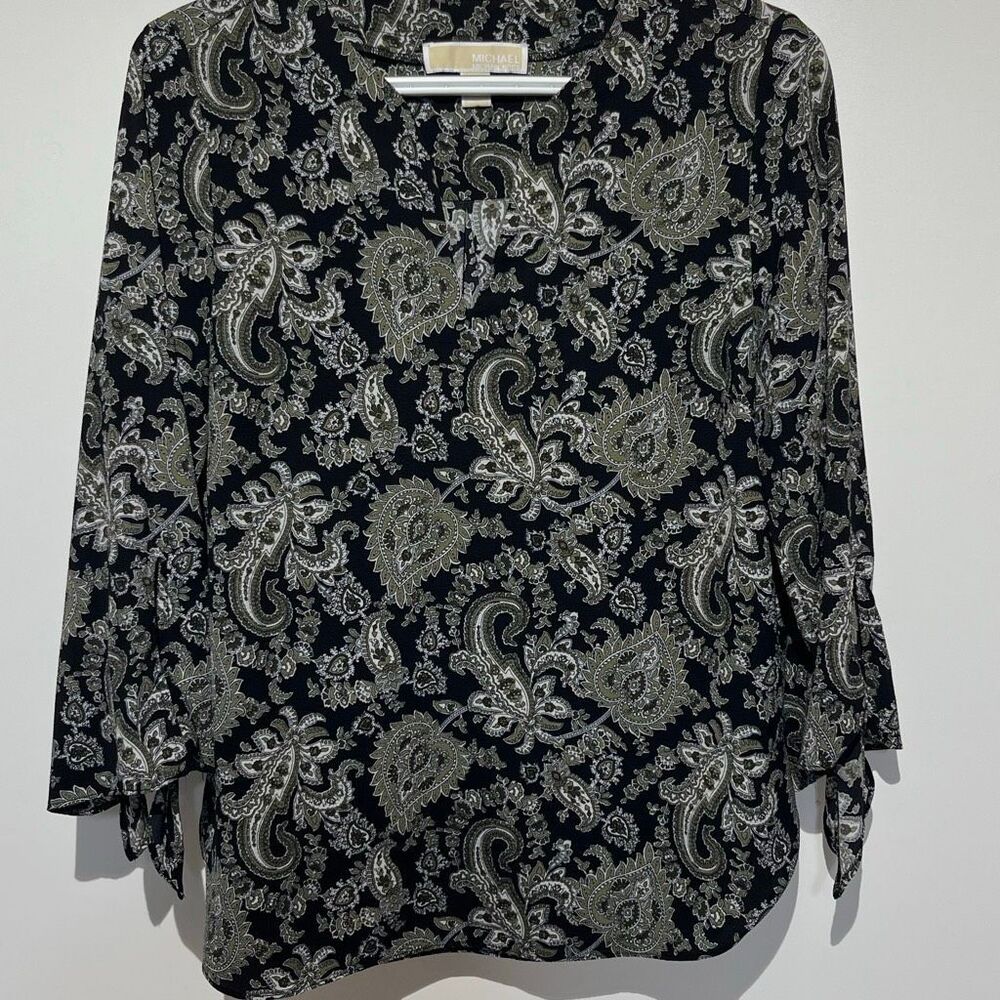 Michael Michael Kors Multicolor Paisley Split Neck‎ 3/4 Sleeve Blouse Medium